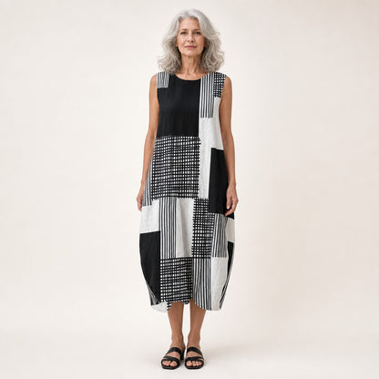 Grete | Ärmelloses Sommerkleid mit Karo-Patchwork