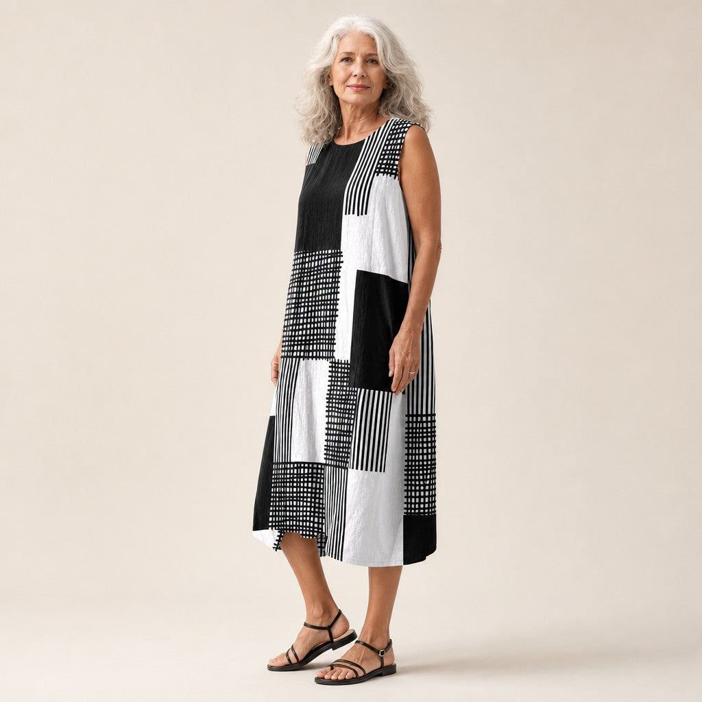 Grete | Ärmelloses Sommerkleid mit Karo-Patchwork