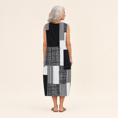 Grete | Ärmelloses Sommerkleid mit Karo-Patchwork