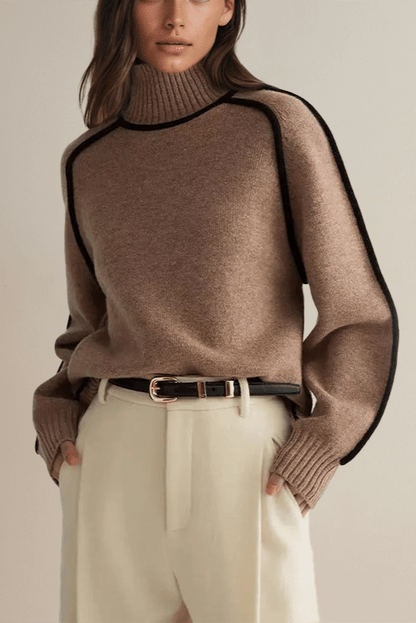 Lara | Cremefarbener Pullover mit Kontrastbesatz