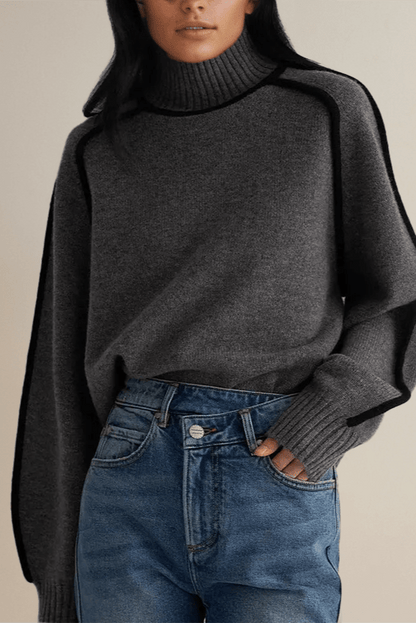 Lara | Cremefarbener Pullover mit Kontrastbesatz
