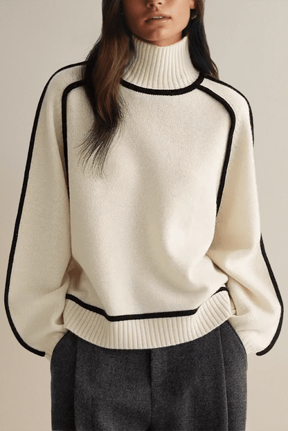 Lara | Cremefarbener Pullover mit Kontrastbesatz