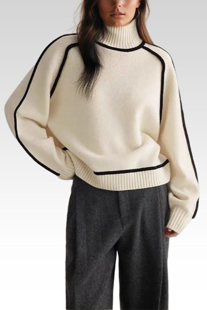 Lara | Cremefarbener Pullover mit Kontrastbesatz