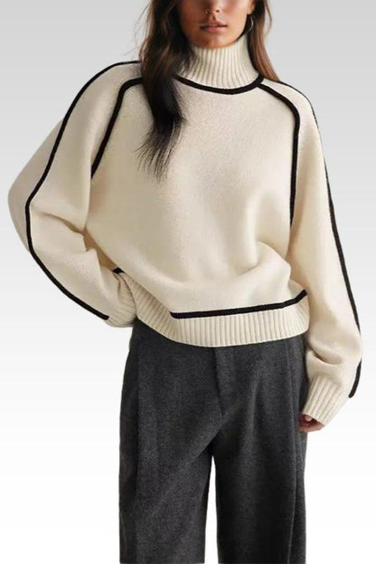 Lara | Cremefarbener Pullover mit Kontrastbesatz