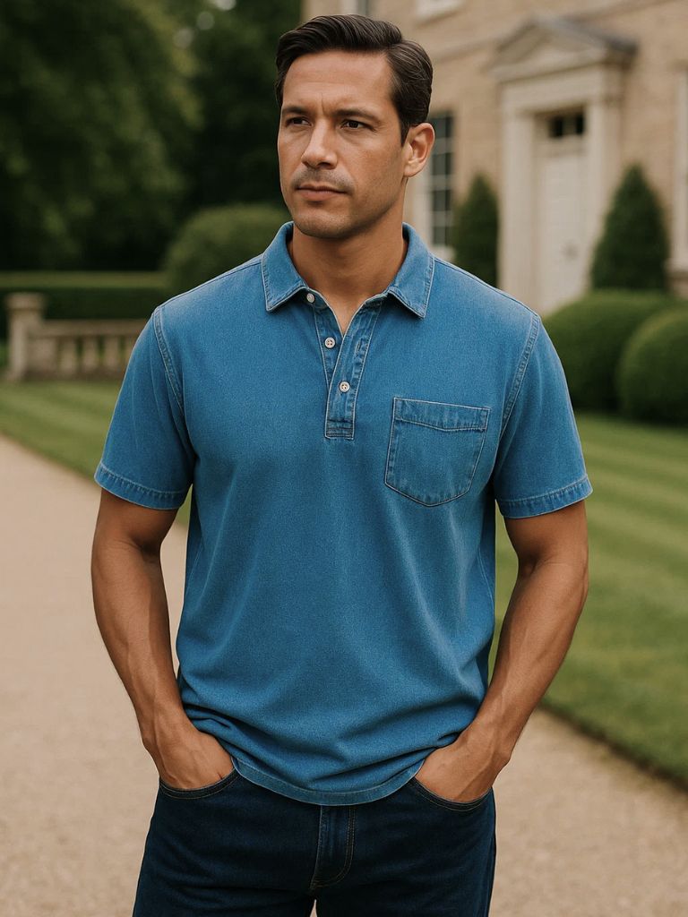 Leonhard | Poloshirt in Denim-Optik mit Brusttasche