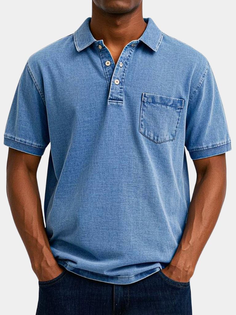 Leonhard | Poloshirt in Denim-Optik mit Brusttasche