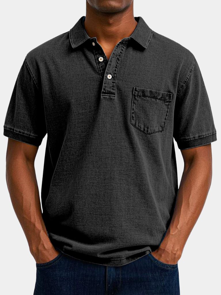 Leonhard | Poloshirt in Denim-Optik mit Brusttasche