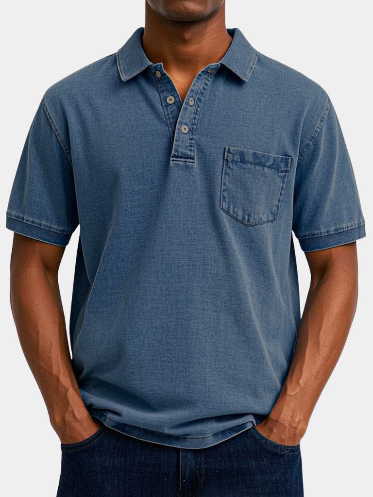 Leonhard | Poloshirt in Denim-Optik mit Brusttasche