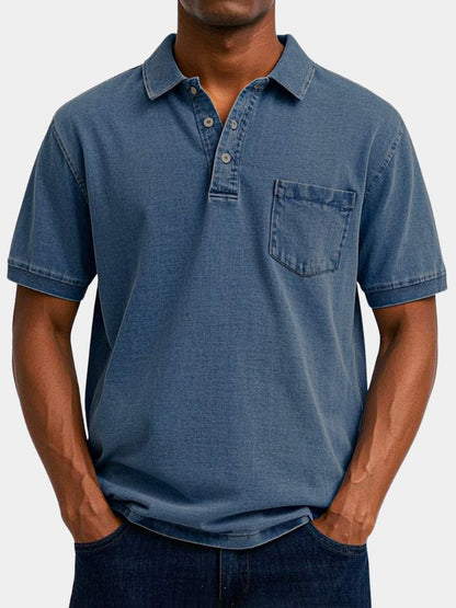 Leonhard | Poloshirt in Denim-Optik mit Brusttasche