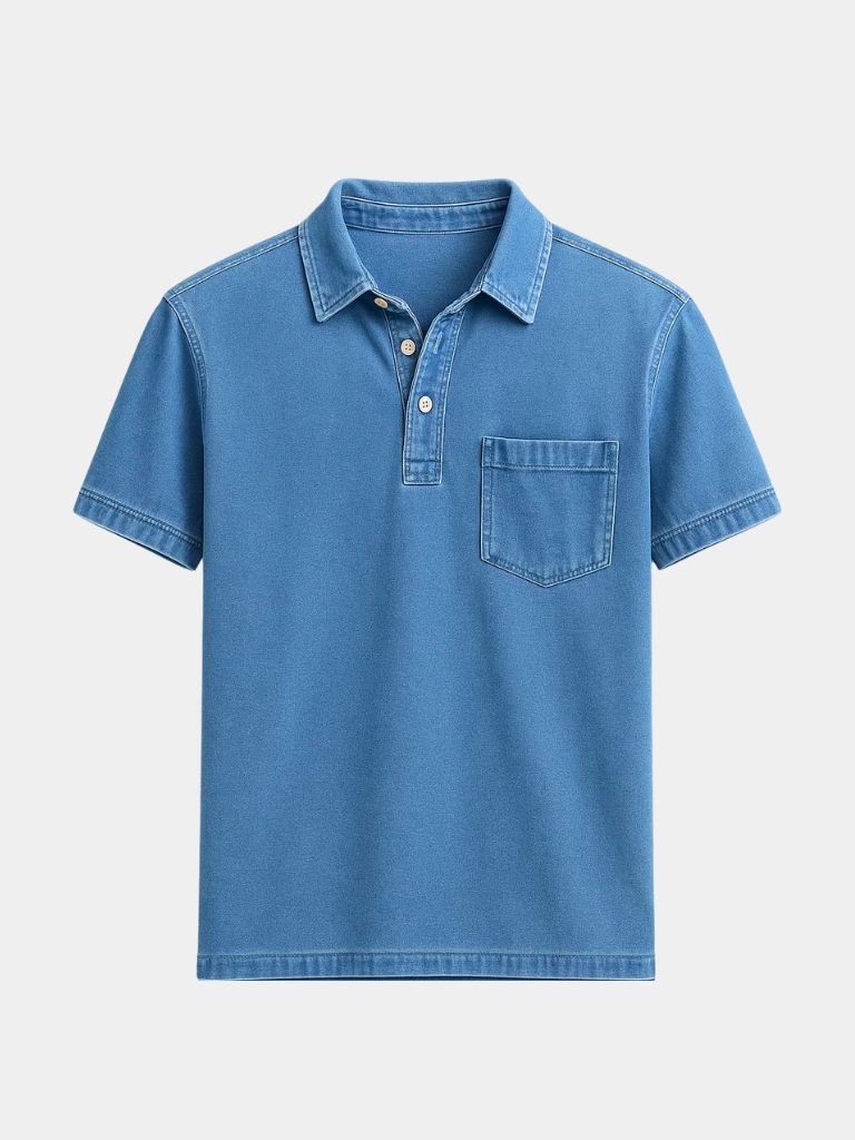 Leonhard | Poloshirt in Denim-Optik mit Brusttasche