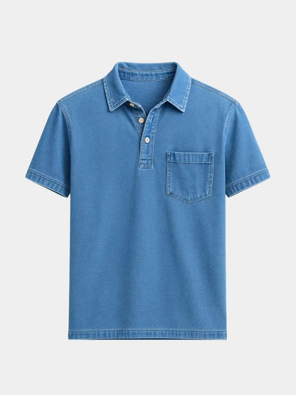 Leonhard | Poloshirt in Denim-Optik mit Brusttasche