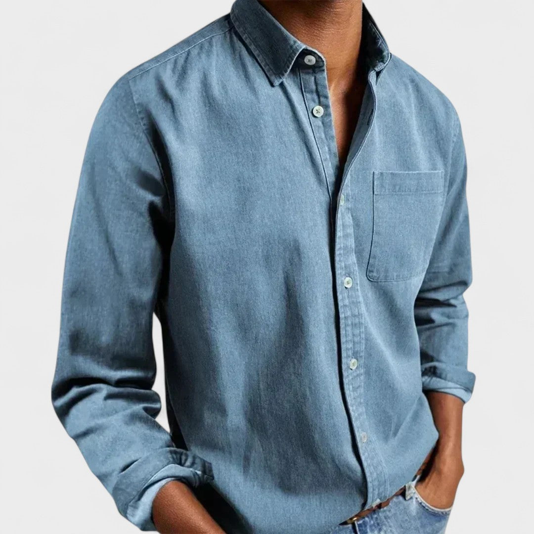 Gerd | Dunkelblaues Freizeit-Hemd mit Brusttasche