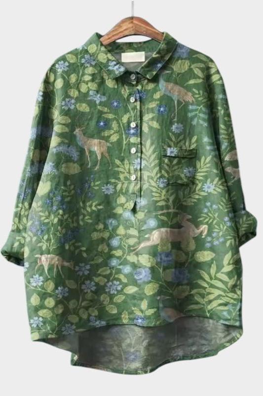 Laura | Grüne Bluse mit Waldmotiv