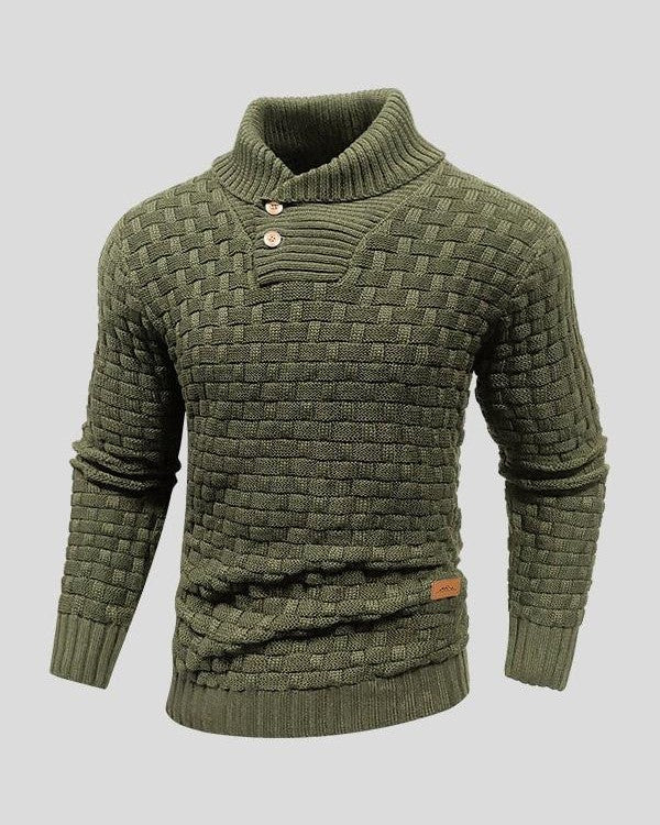 Lennart | Schwarzer Strukturpullover mit Knopfkragen