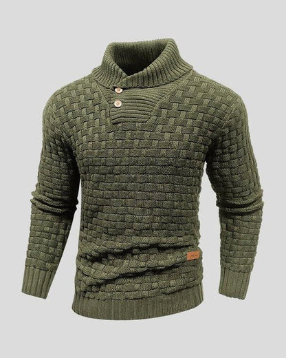 Lennart | Schwarzer Strukturpullover mit Knopfkragen