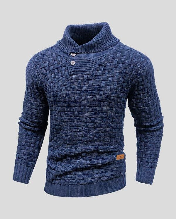 Lennart | Schwarzer Strukturpullover mit Knopfkragen