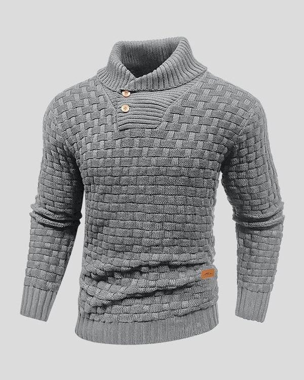 Lennart | Schwarzer Strukturpullover mit Knopfkragen