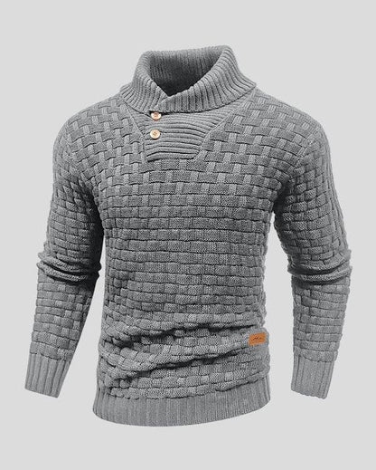 Lennart | Schwarzer Strukturpullover mit Knopfkragen