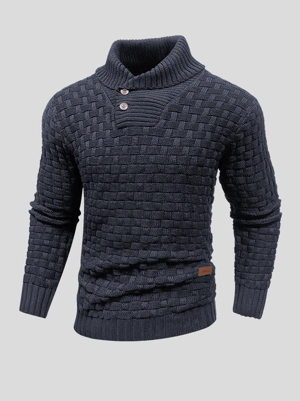 Lennart | Schwarzer Strukturpullover mit Knopfkragen