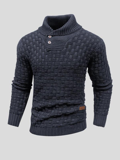 Lennart | Schwarzer Strukturpullover mit Knopfkragen