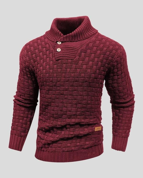 Lennart | Schwarzer Strukturpullover mit Knopfkragen