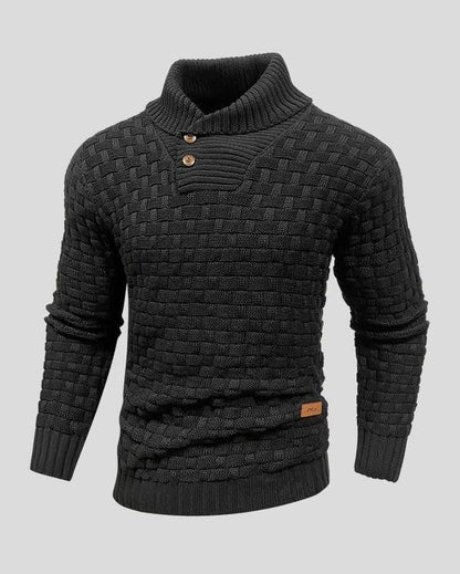 Lennart | Schwarzer Strukturpullover mit Knopfkragen