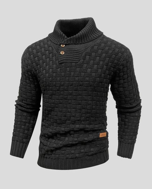 Lennart | Schwarzer Strukturpullover mit Knopfkragen