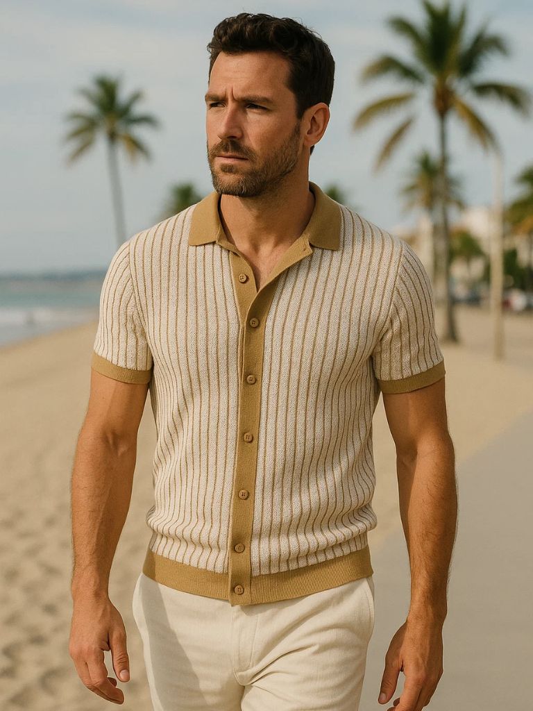 Lars | Gestreiftes Strick-Poloshirt mit Knopfleiste