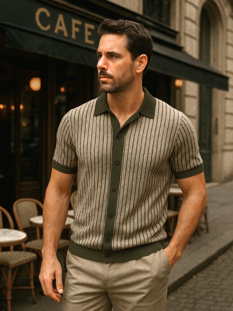 Lars | Gestreiftes Strick-Poloshirt mit Knopfleiste