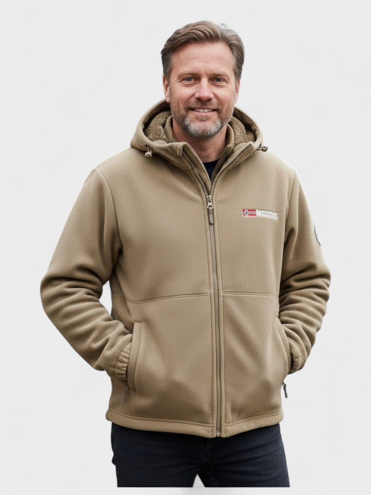 Lars | Beige Fleecejacke mit Kapuze