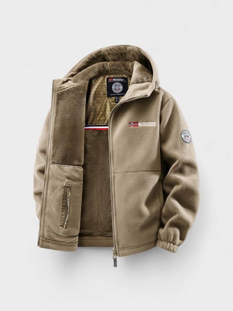 Lars | Beige Fleecejacke mit Kapuze