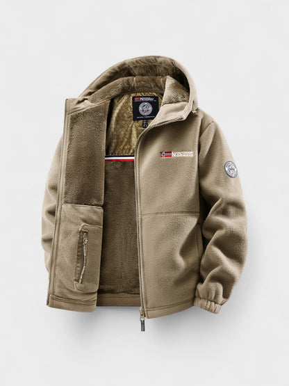 Lars | Beige Fleecejacke mit Kapuze