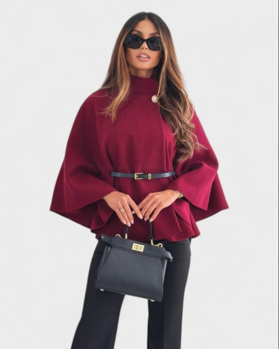 Lea | Schwarze Cape-Jacke mit Gürtel
