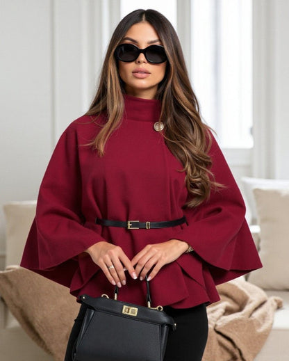 Lea | Schwarze Cape-Jacke mit Gürtel