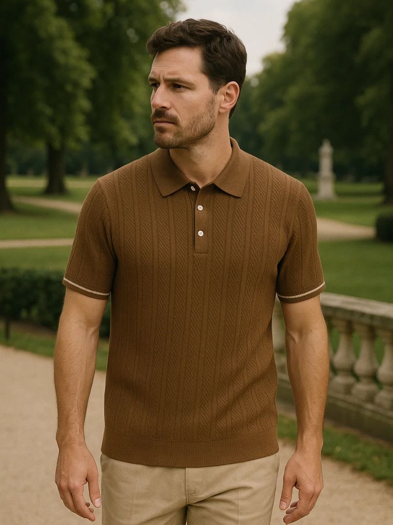 Leo | Braunes Poloshirt mit Struktur
