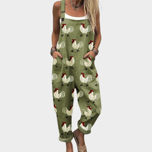 Nele | Latzhose in Olivgrün mit Hähnen