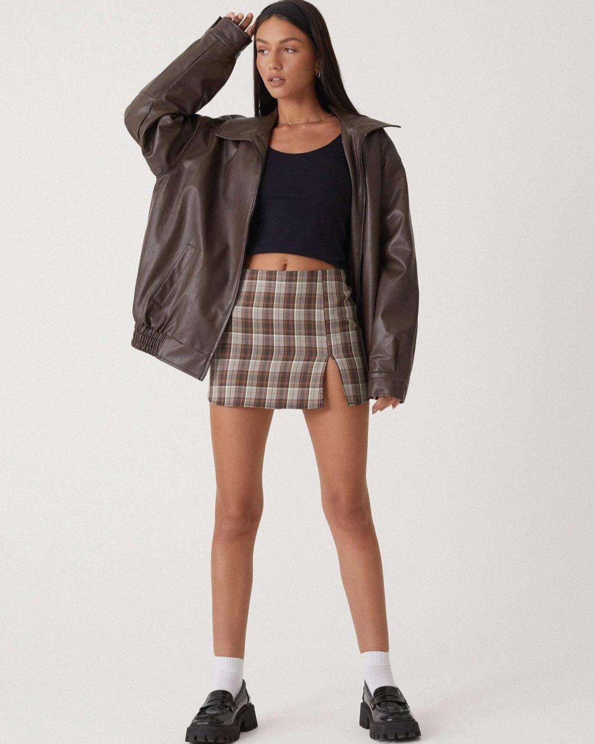 Leanne | Oversize-Jacke in brauner Lederoptik