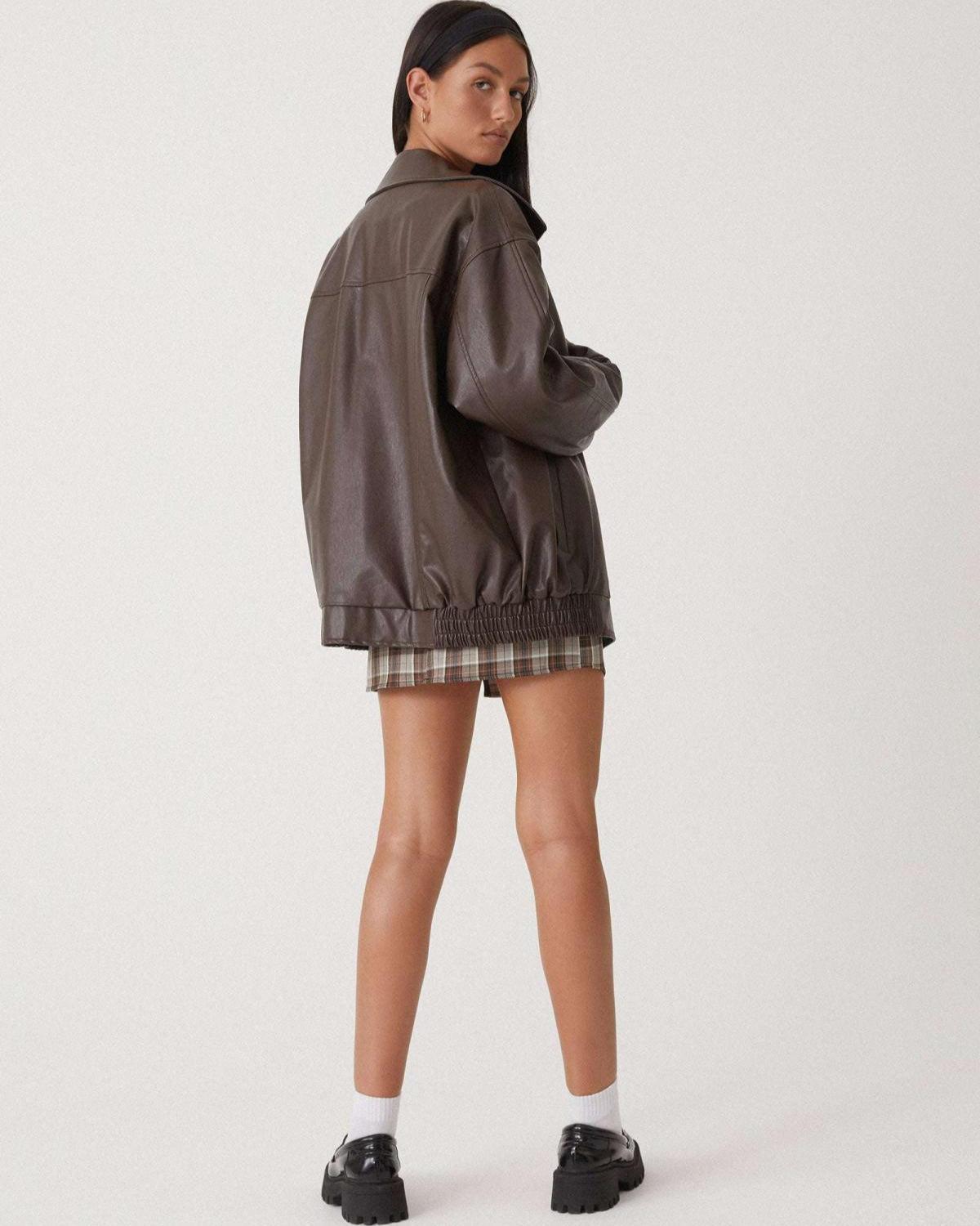Leanne | Oversize-Jacke in brauner Lederoptik