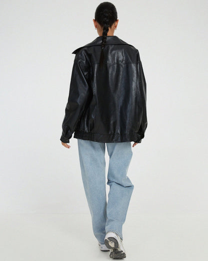 Leanne | Oversize-Jacke in brauner Lederoptik