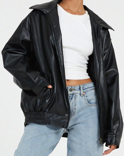 Leanne | Oversize-Jacke in brauner Lederoptik