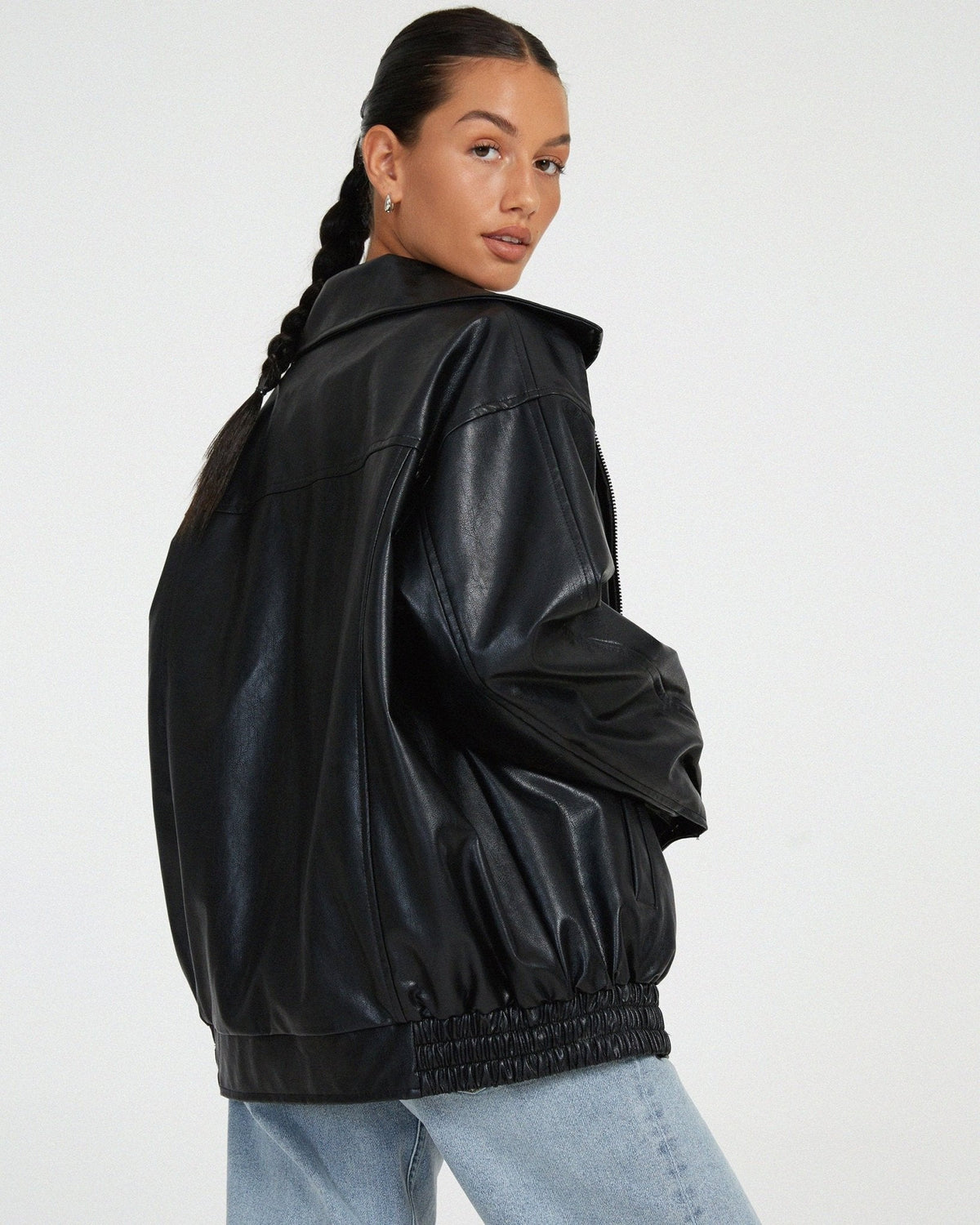 Leanne | Oversize-Jacke in brauner Lederoptik
