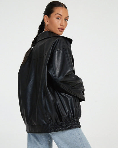 Leanne | Oversize-Jacke in brauner Lederoptik