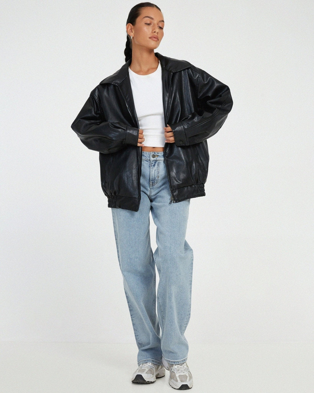 Leanne | Oversize-Jacke in brauner Lederoptik