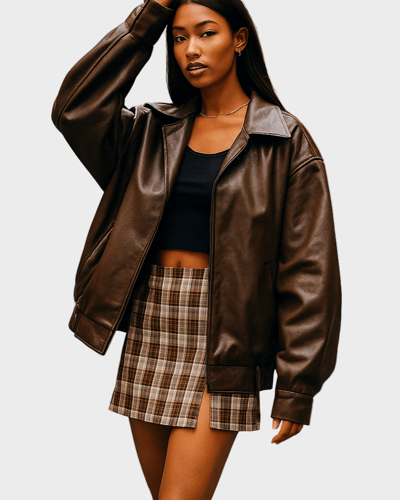 Leanne | Oversize-Jacke in brauner Lederoptik