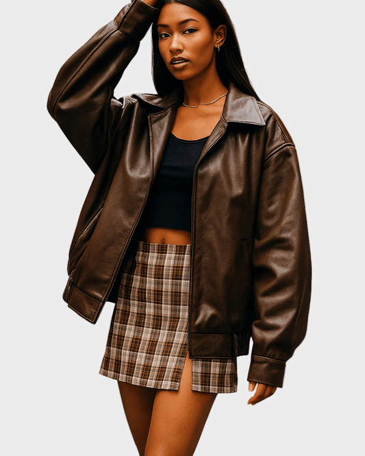 Leanne | Oversize-Jacke in brauner Lederoptik