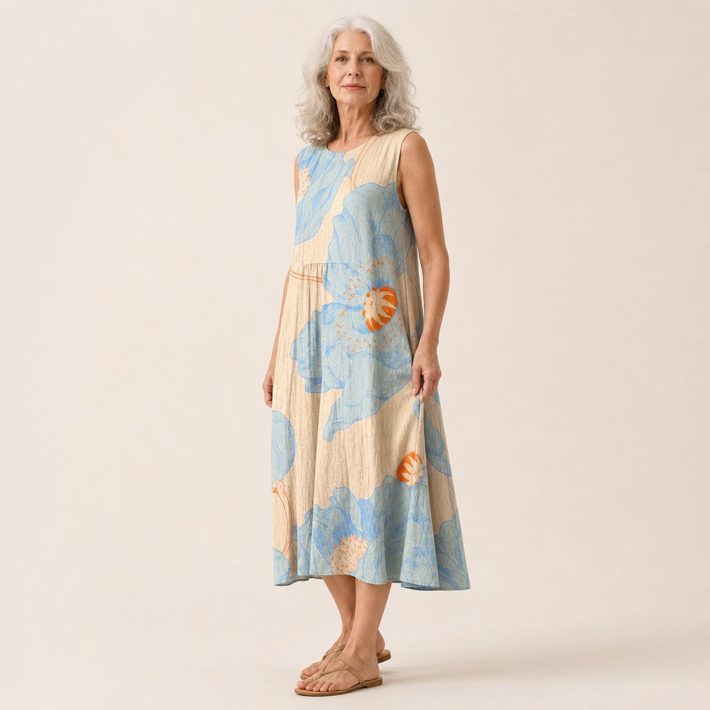Lisbeth | Ärmelloses Sommerkleid mit großen Blüten