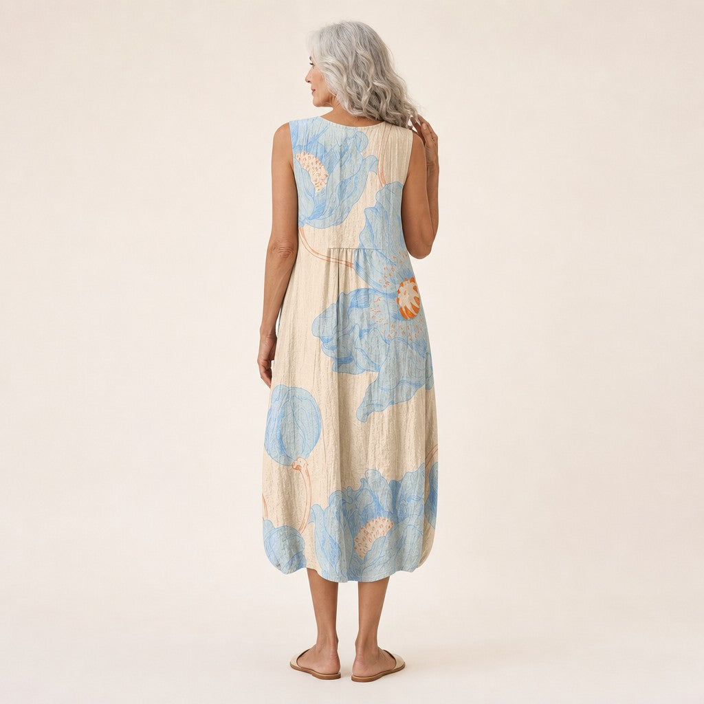 Lisbeth | Ärmelloses Sommerkleid mit großen Blüten