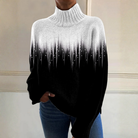 Jacqueline | Schwarz-weißer Rollkragenpullover im Ombré-Look