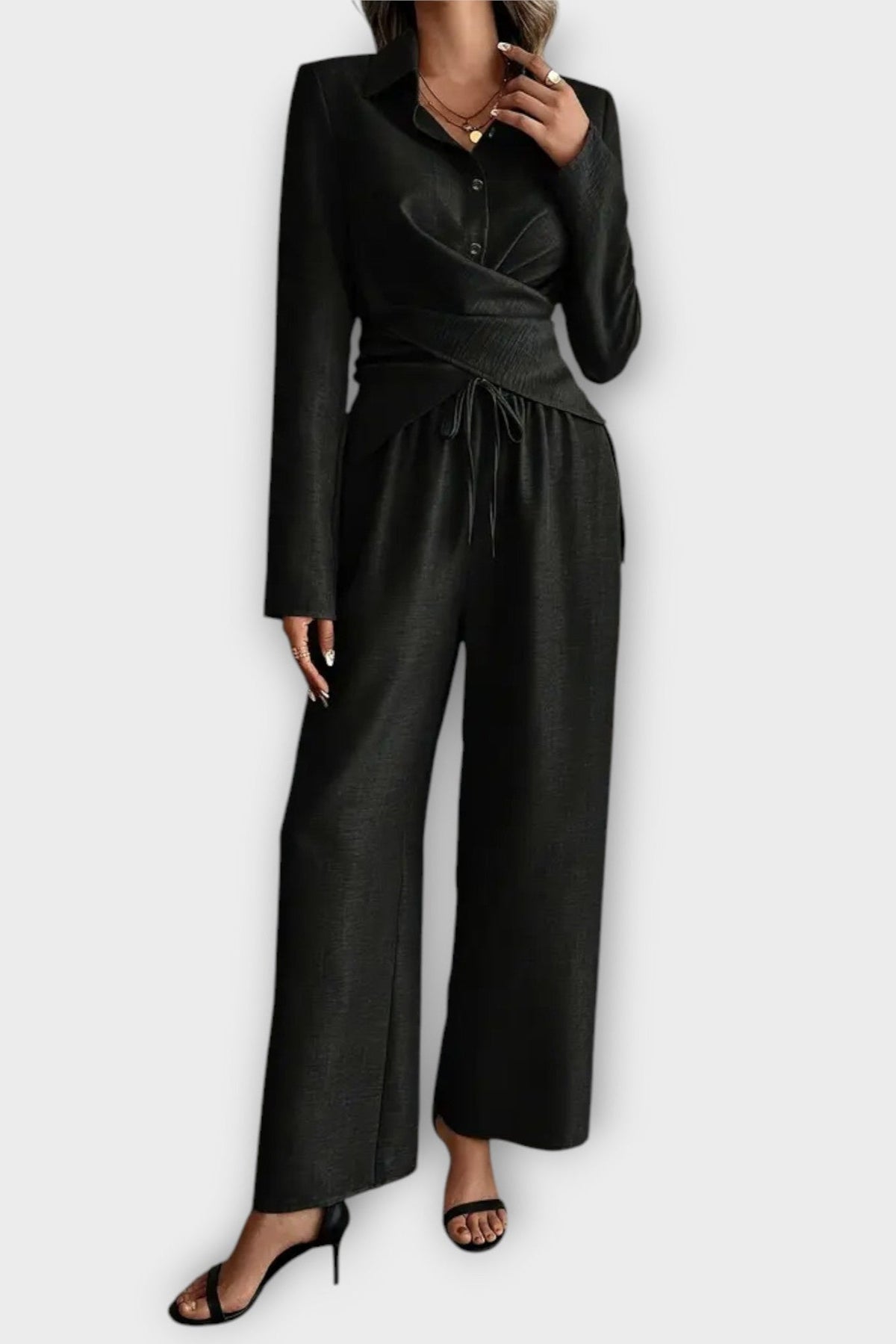 Olivia | Wickeloberteil & weite Hose Set