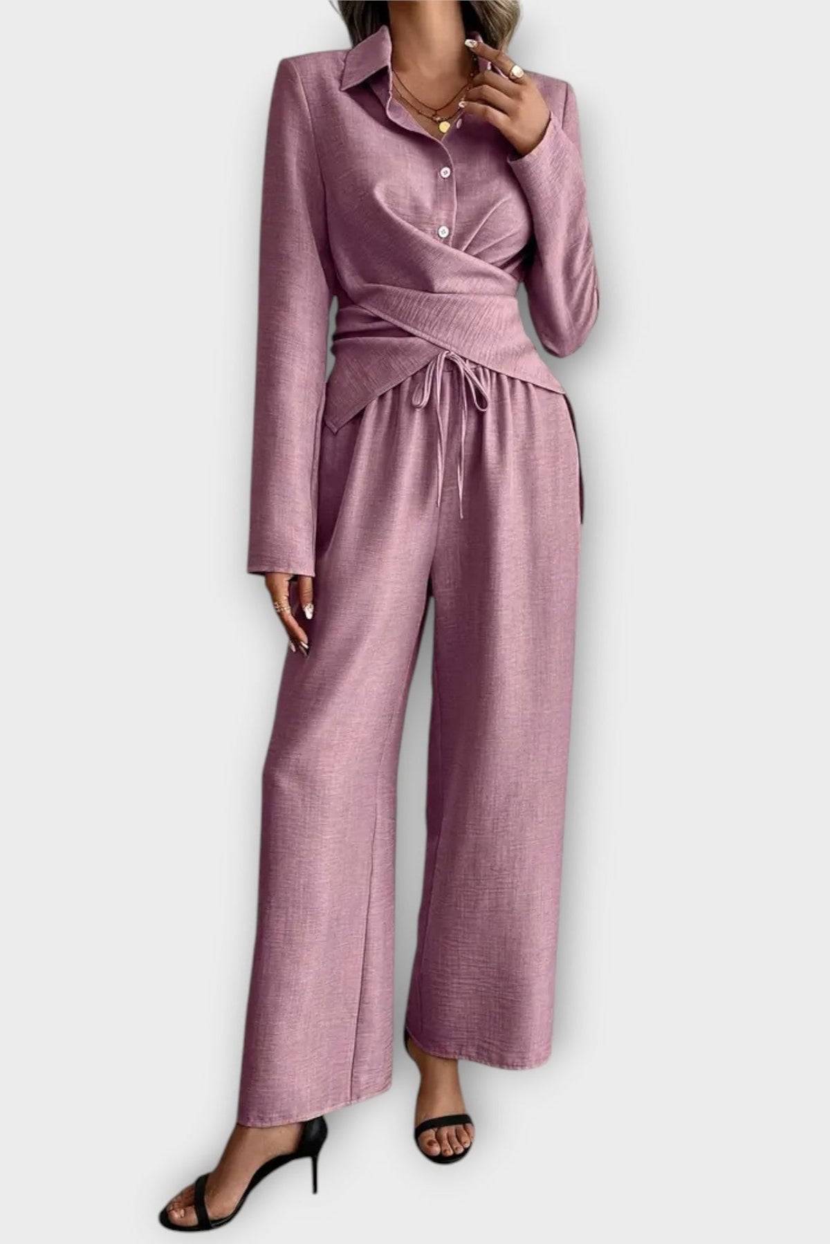 Olivia | Wickeloberteil & weite Hose Set